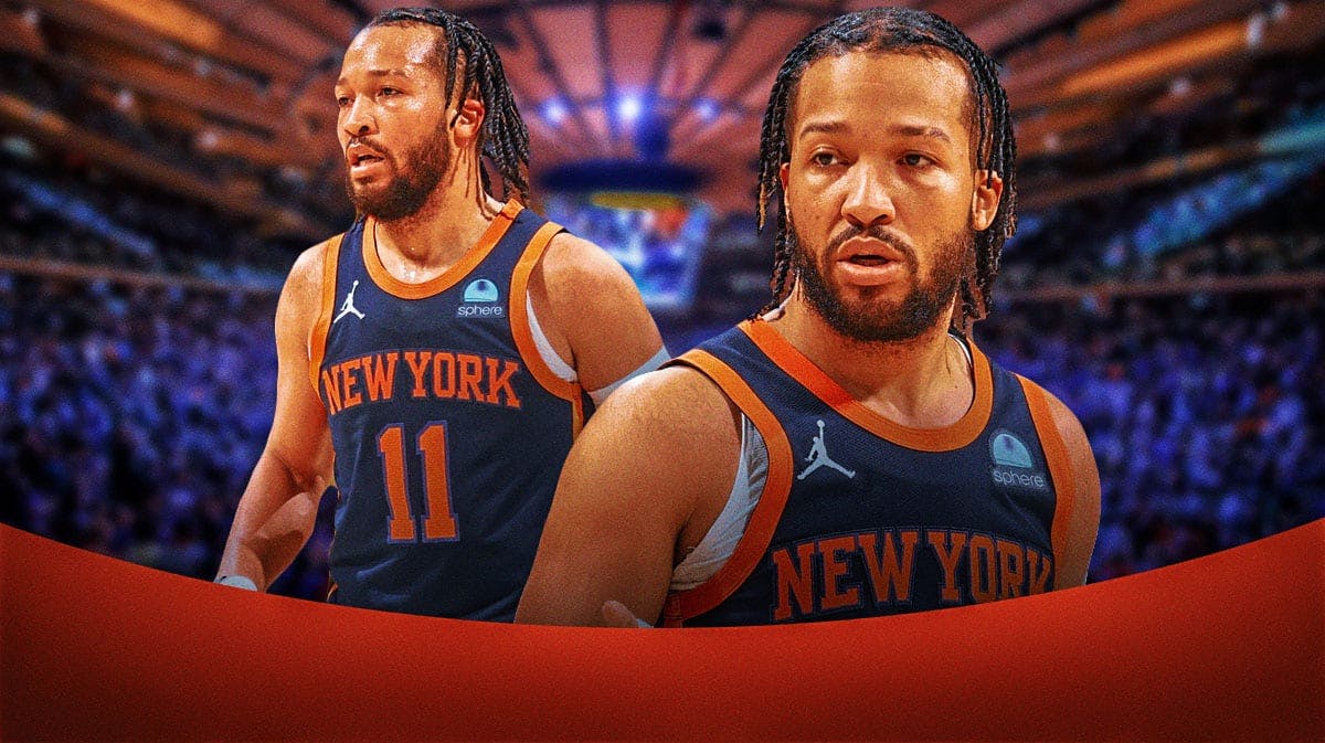 New York Knicks star Jalen Brunson in front of Madison Square Garden.