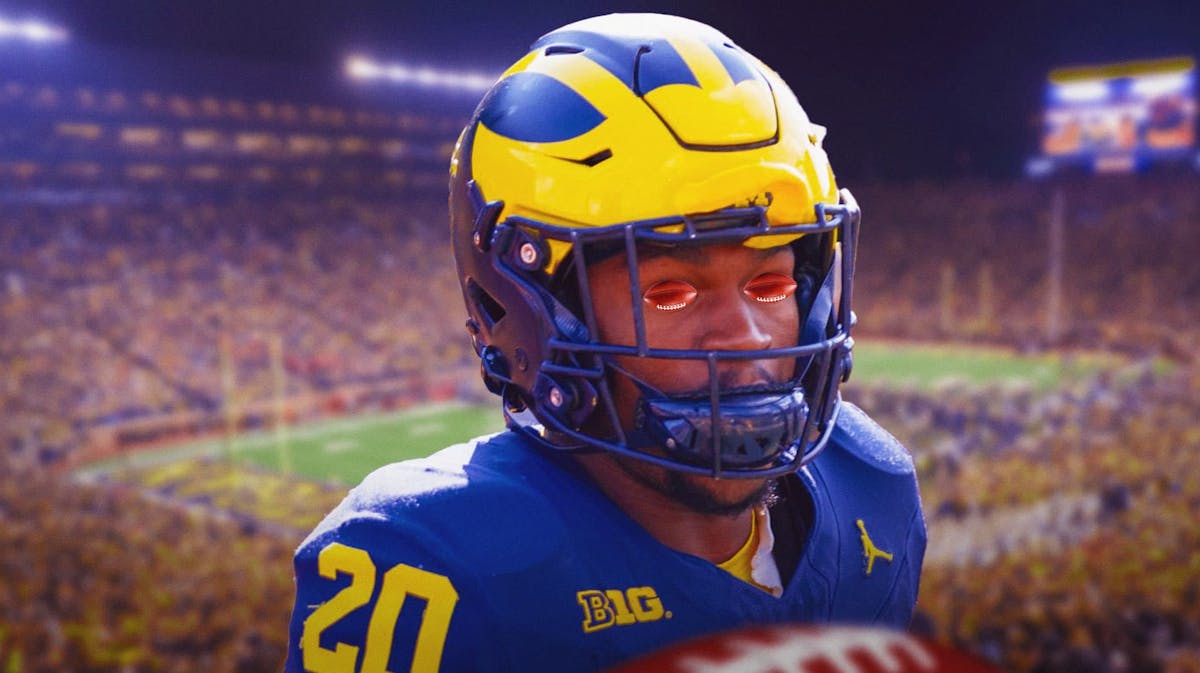 Michigan Wolverines Kalel Mullings with footballs over his eyes