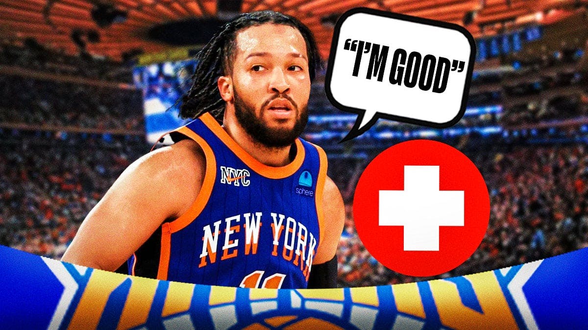 Knicks' Jalen Brunson saying "i'm good" with injury symbol