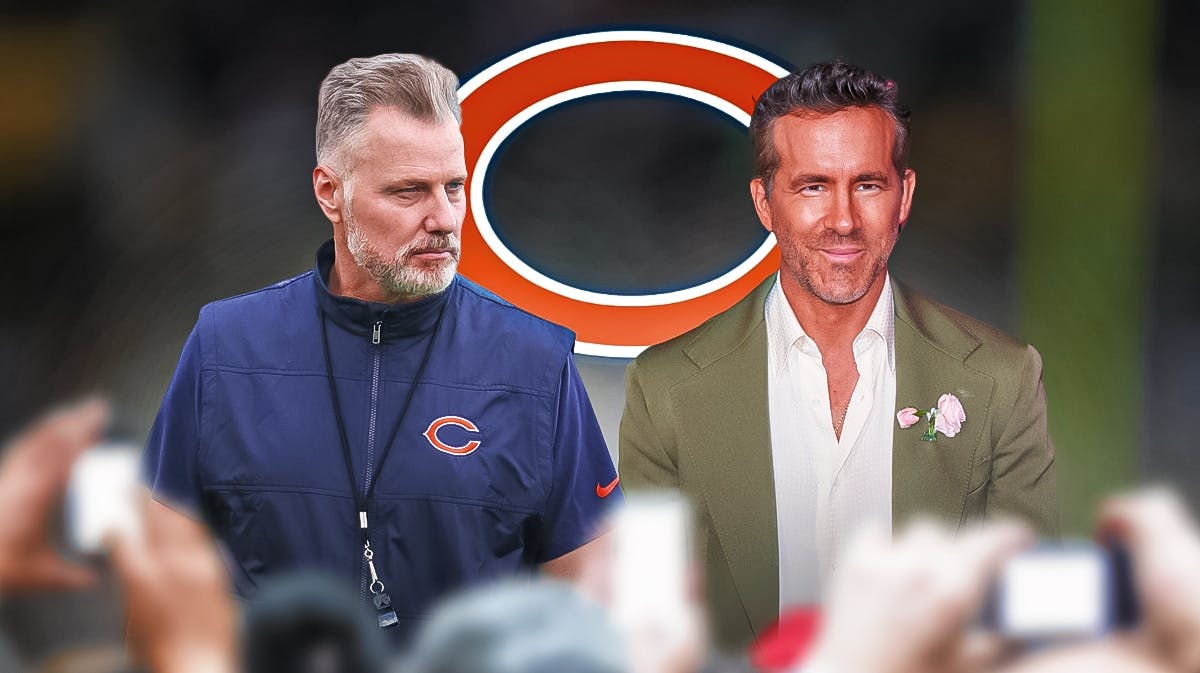 Matt Eberflus, Ryan Reynolds. Bears logo in background