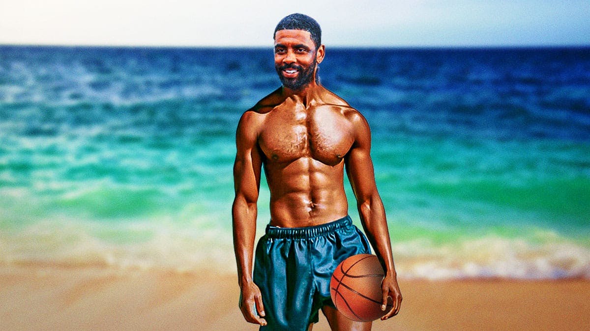 Kyrie Irving on the beach showing fans how to blow past a defender
