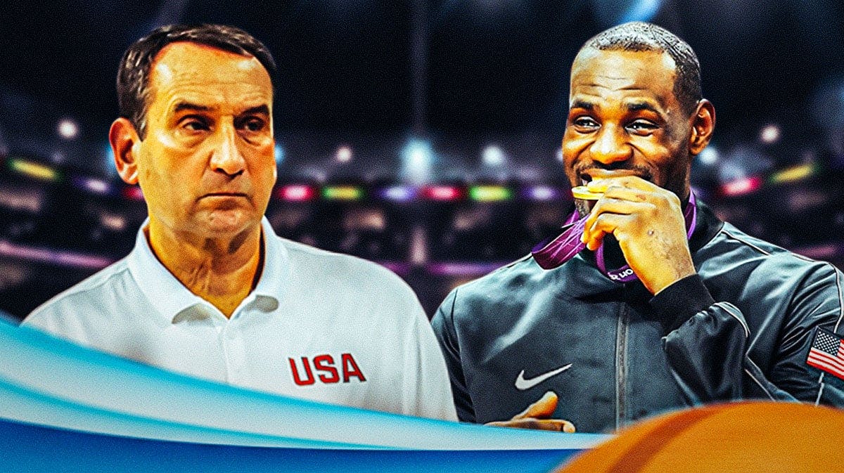 Ex-Team USA basketball coach Mike Krzyzewski next to LeBron James