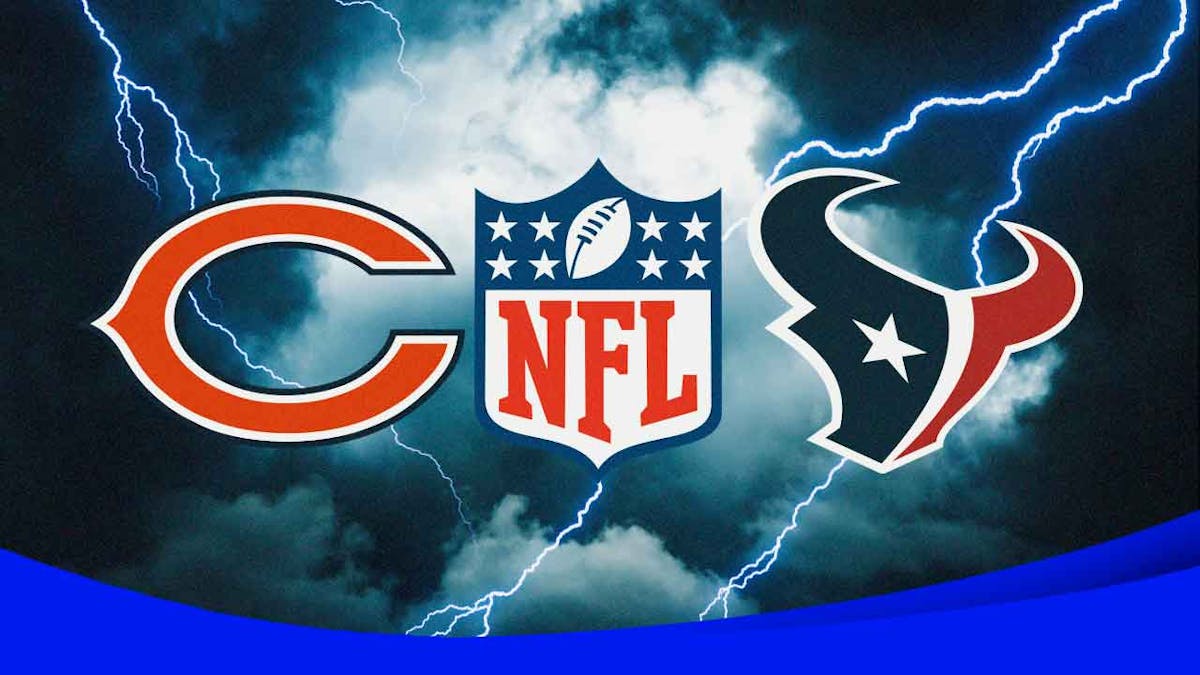 Bears logo sits next to Texans logo while lightning strikes NFL Preseason Hall of Fame Game