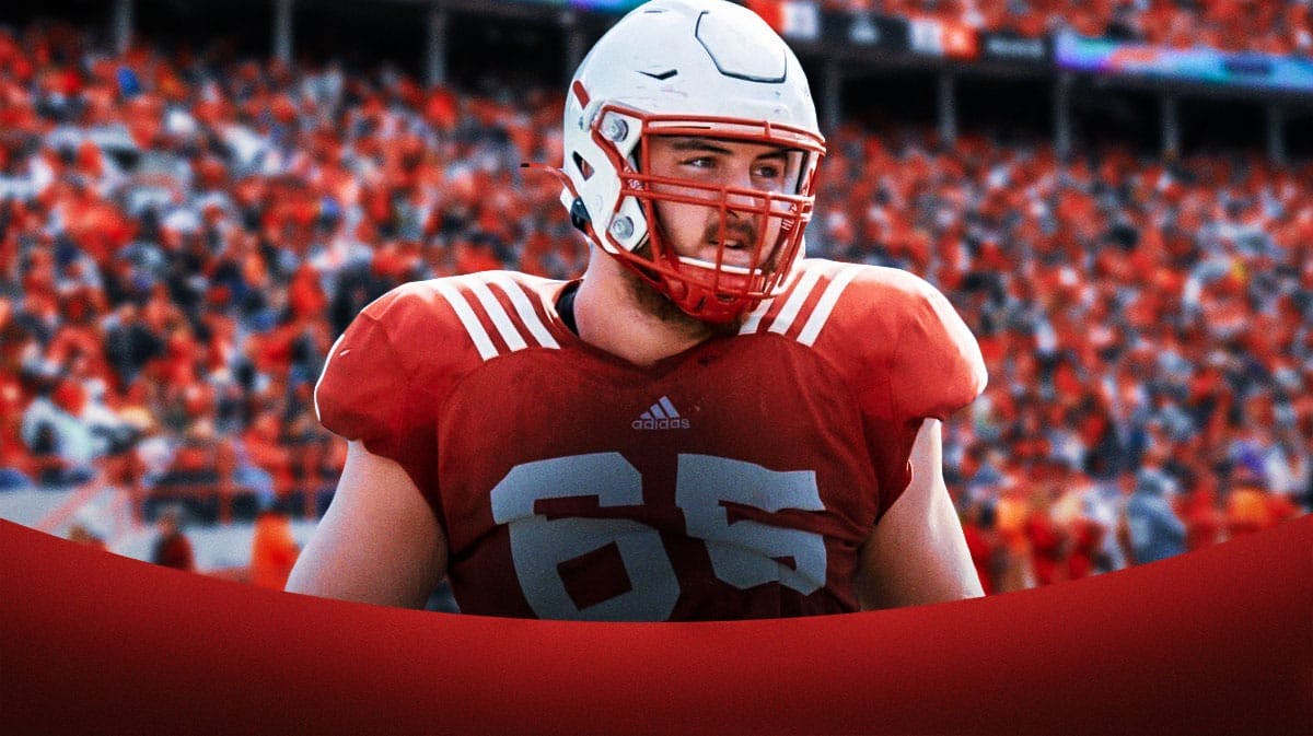 Nebraska football, Cornhuskers, Teddy Prochazka, Teddy Prochazka injury, Matt Rhule, Teddy Prochazka in Nebraska uni with Nebraska football stadium in the background