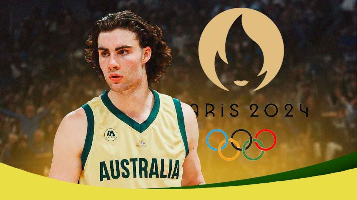 Bulls', Team Australia's Josh Giddey looks at Serbia crowd, Nikola Jokic