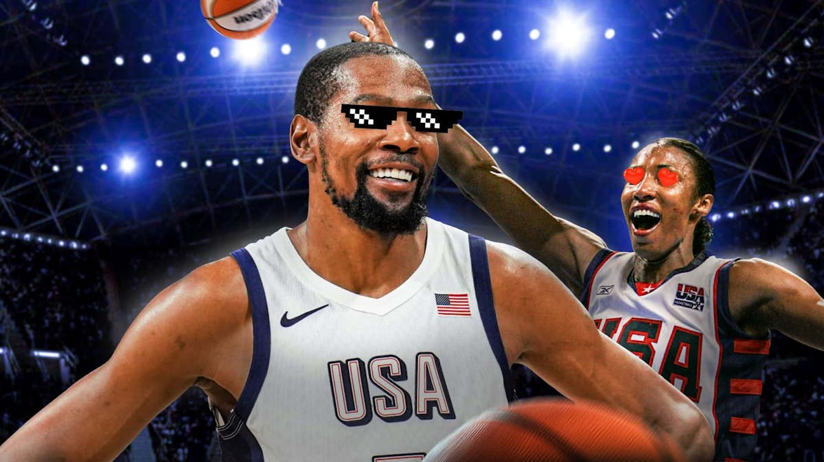 Suns star Kevin Durant stands next to Lisa Leslie after Team USA Olympic record