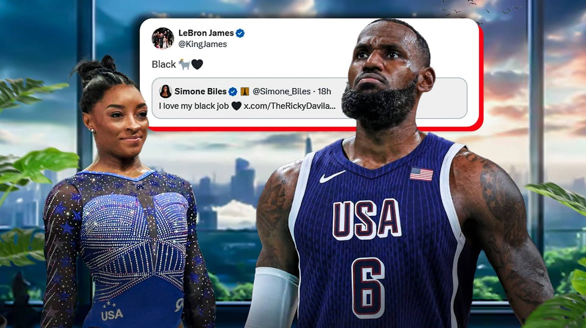 LeBron James beside Simone Biles. (add a screenshot of the retweet)