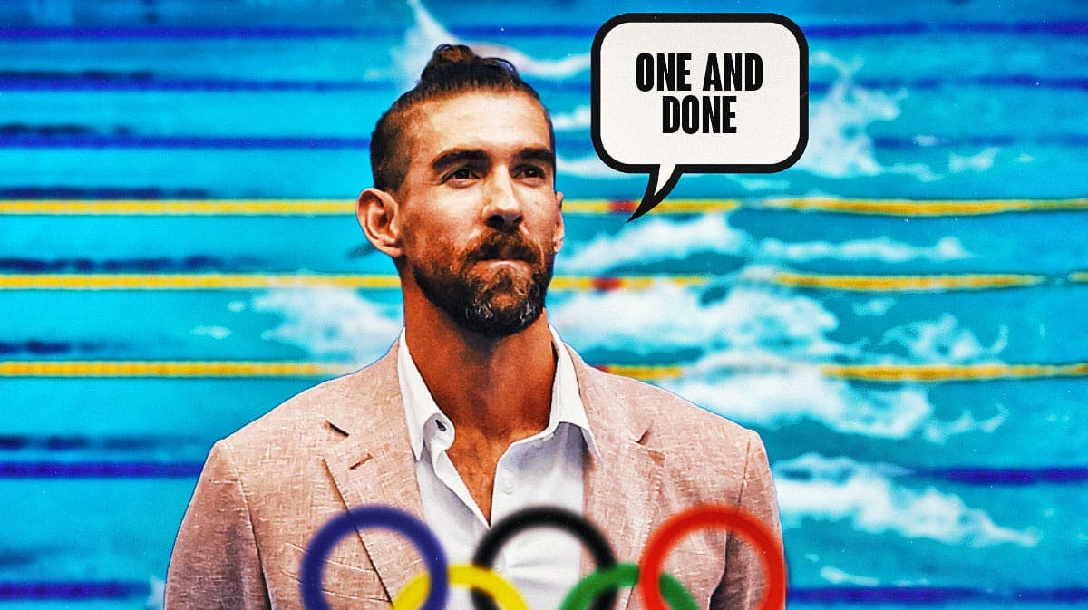 Michael Phelps with speech bubble that says "One and Done"