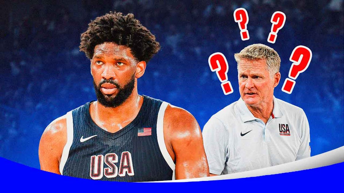 Team USA's Joel Embiid looking tired, with Steve Kerr looking at him with question marks all over