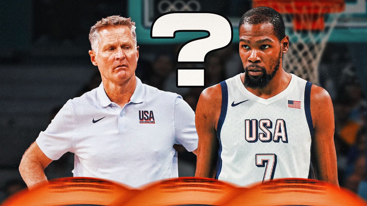 Team USA head coach Steve Kerr and Kevin Durant with question mark between them