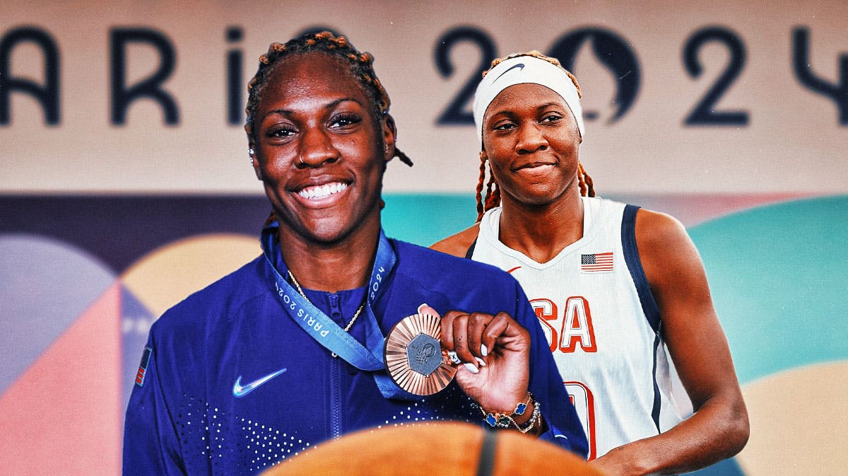 Team USA 3x3 women'sTT basketball player Rhyne Howard and a bronze Olympic medal