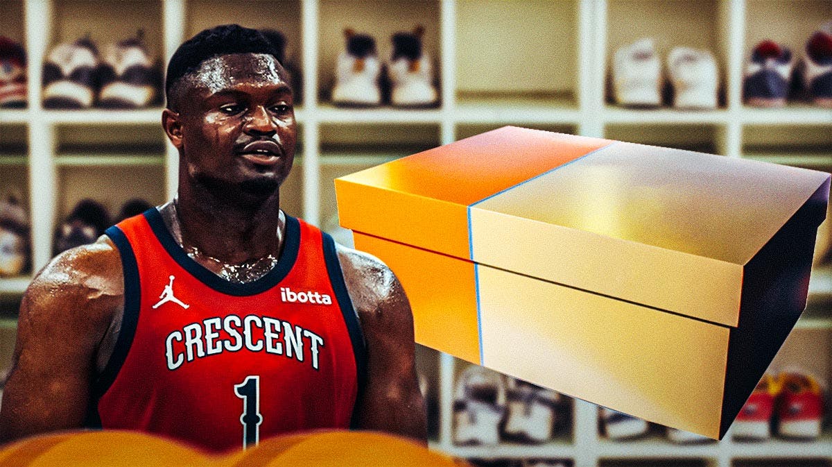Zion Williamson looking at a closet full of Nike and Jordan Brand sneaker boxes. Perhaps have a couple of pair out on the floor.