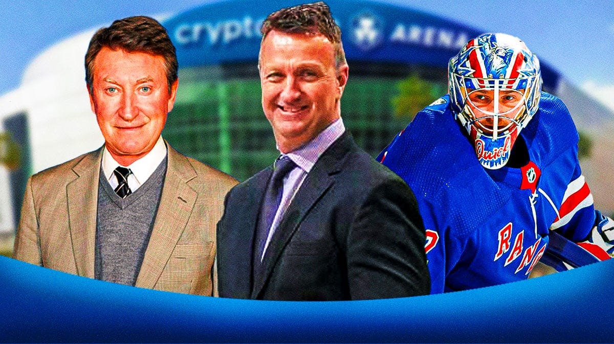 Wayne Gretzky, Rob Blake, Jonathan Quick in front of Crypto.com Arena