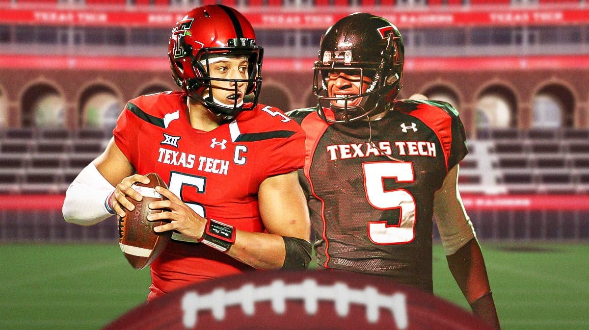 Texas Tech football players Patrick Mahomes and Michael Crabtree.