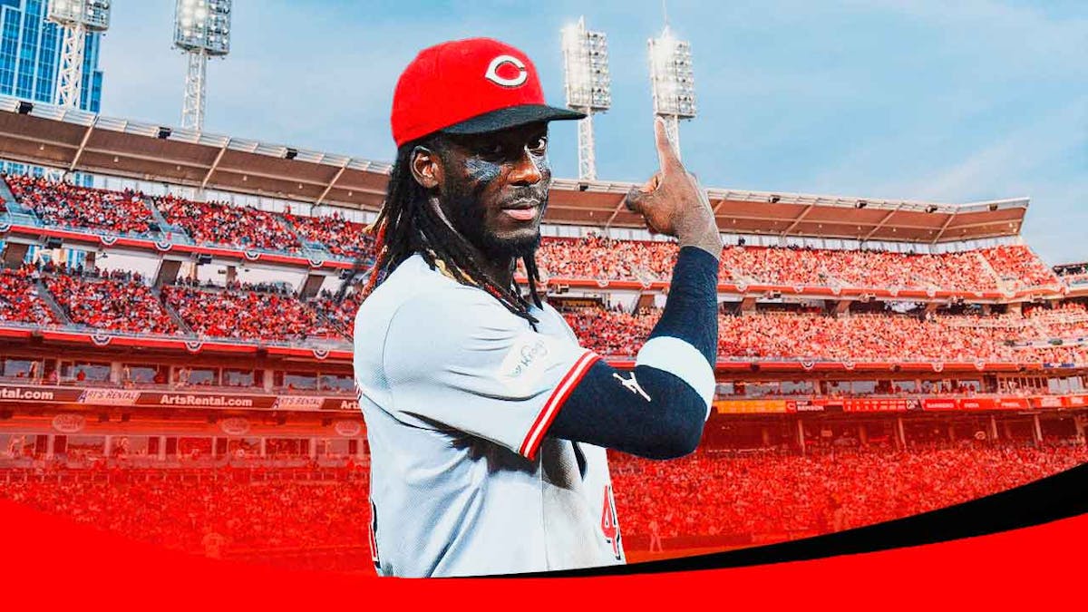 Elly De La Cruz celebrating / looking happy as he set another Reds franchise record with another four-hit game, the first for the Reds in 23 years