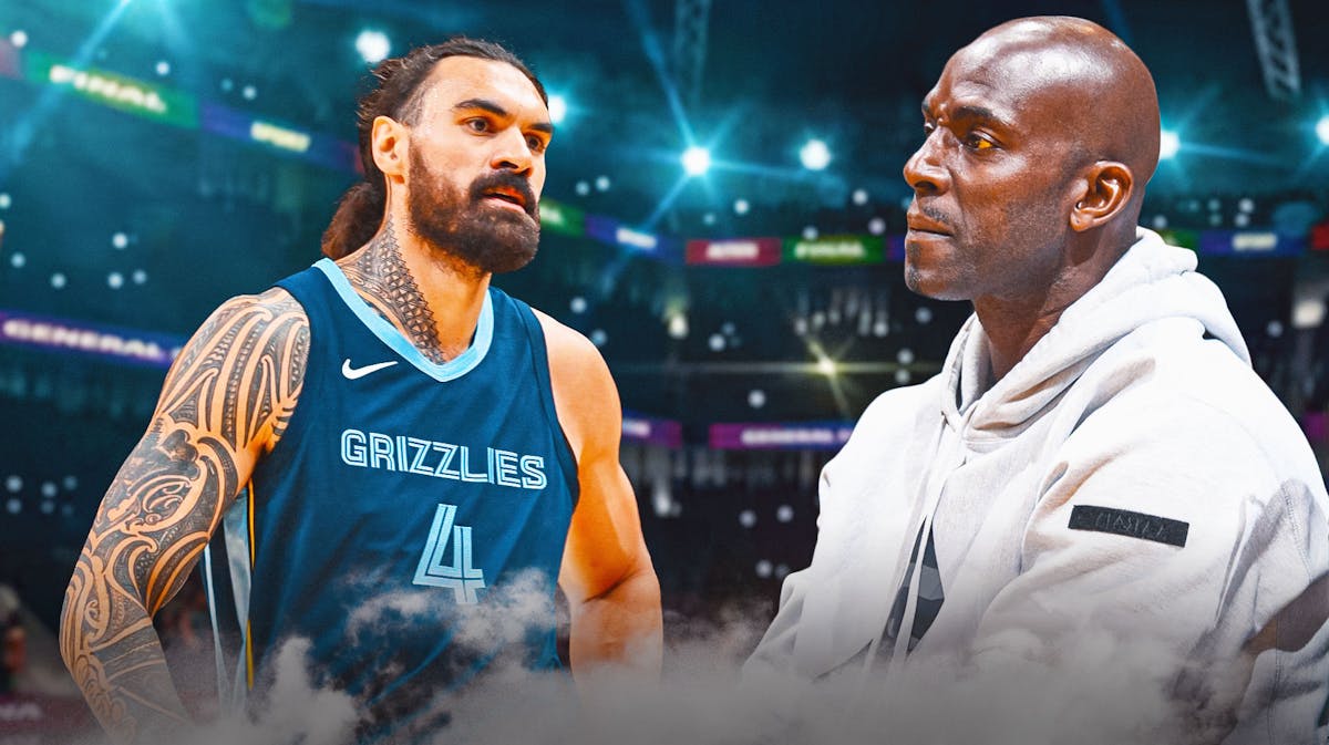 Steven Adams looking scared while Kevin Garnett looks angry