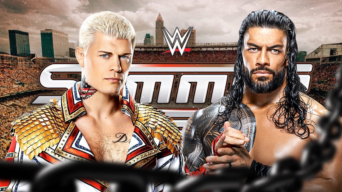 Cody Rhodes and Roman Reigns with the SummerSlam logo as the background.