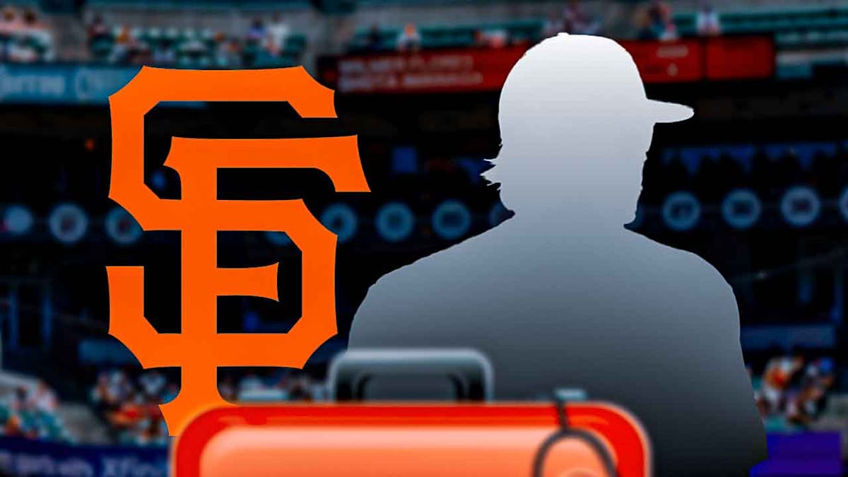 Silhouette of Wilmer Flores next to medical bag. SF Giants logo in the background