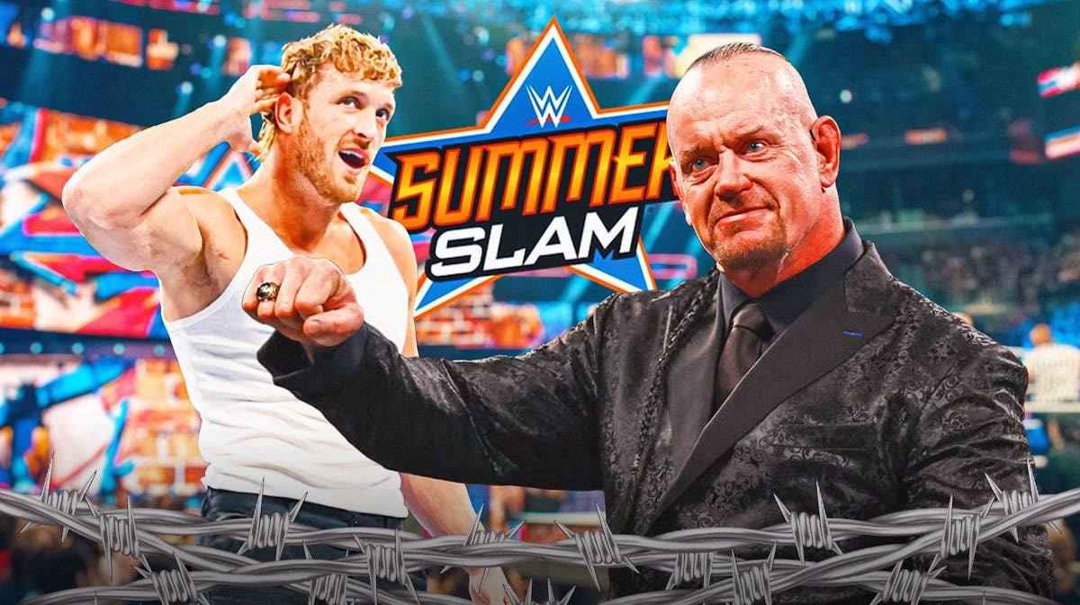 The Undertaker next to Logan Paul with the SummerSlam logo as the background.