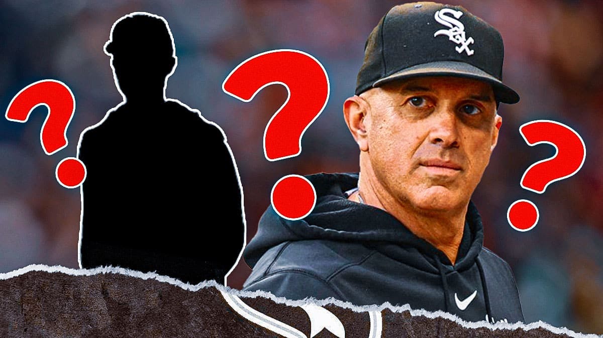 White Sox manager Pedro Grifol next to silhouette of Skip Schumaker. Surrounded by question mark emojis