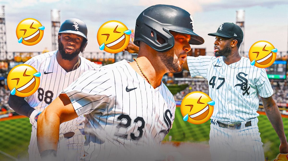 White Sox's Luis Robert, Touki Toussaint, and Andrew Benintendi all looking tired, with rofl emojis all over them