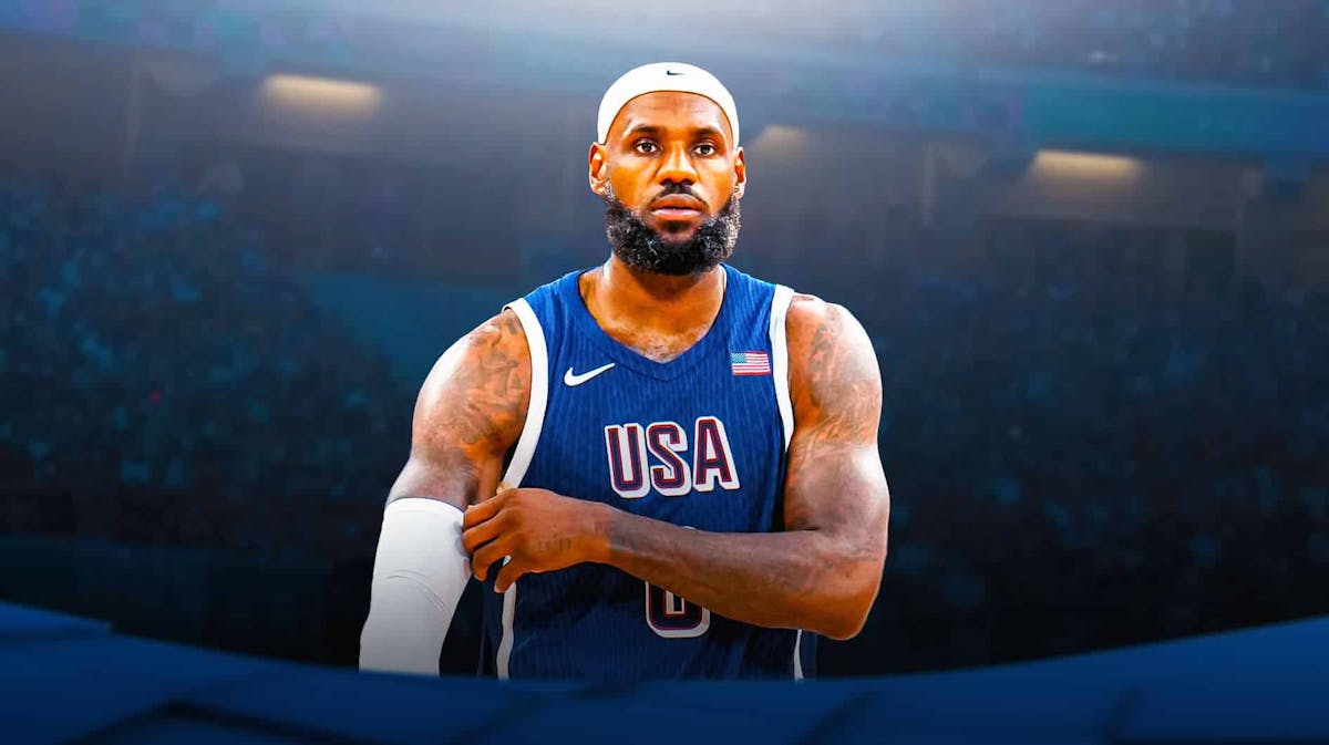 Lakers' LeBron James reacts to Brazil injury in Team USA uniform