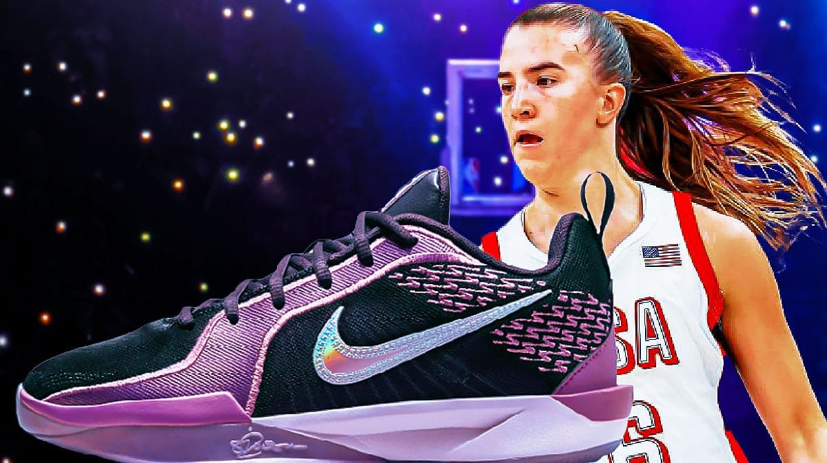 SabrinaI Ionescu (of the Liberty and Team USA) game-action with image of Nike Sabrina 2 Court Vision colorway