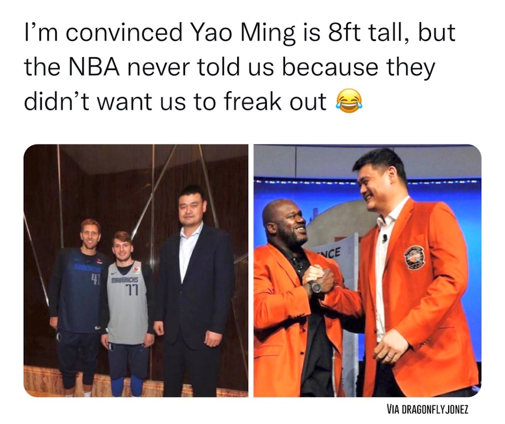 I honestly wouldn’t be surprised if he is 8ft tall 😂

#nba #shaq #yaoming #rockets #lakers