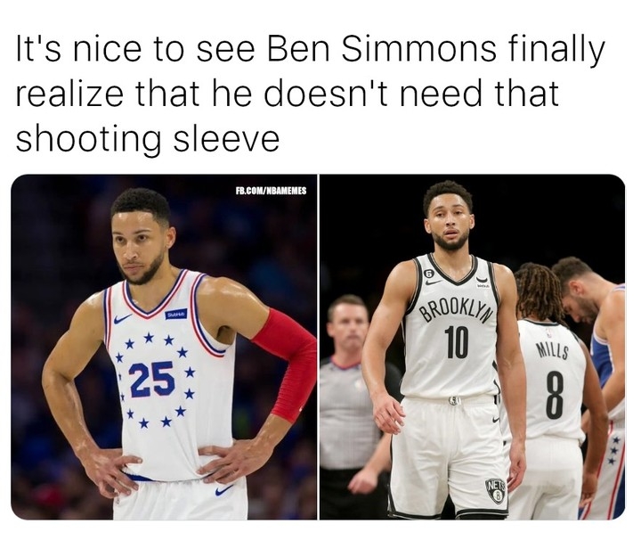 Don't need a shooting sleeve if you never shoot 😂

#BenSimmons #Simmons #BrooklynNets #Nets #nbamemes