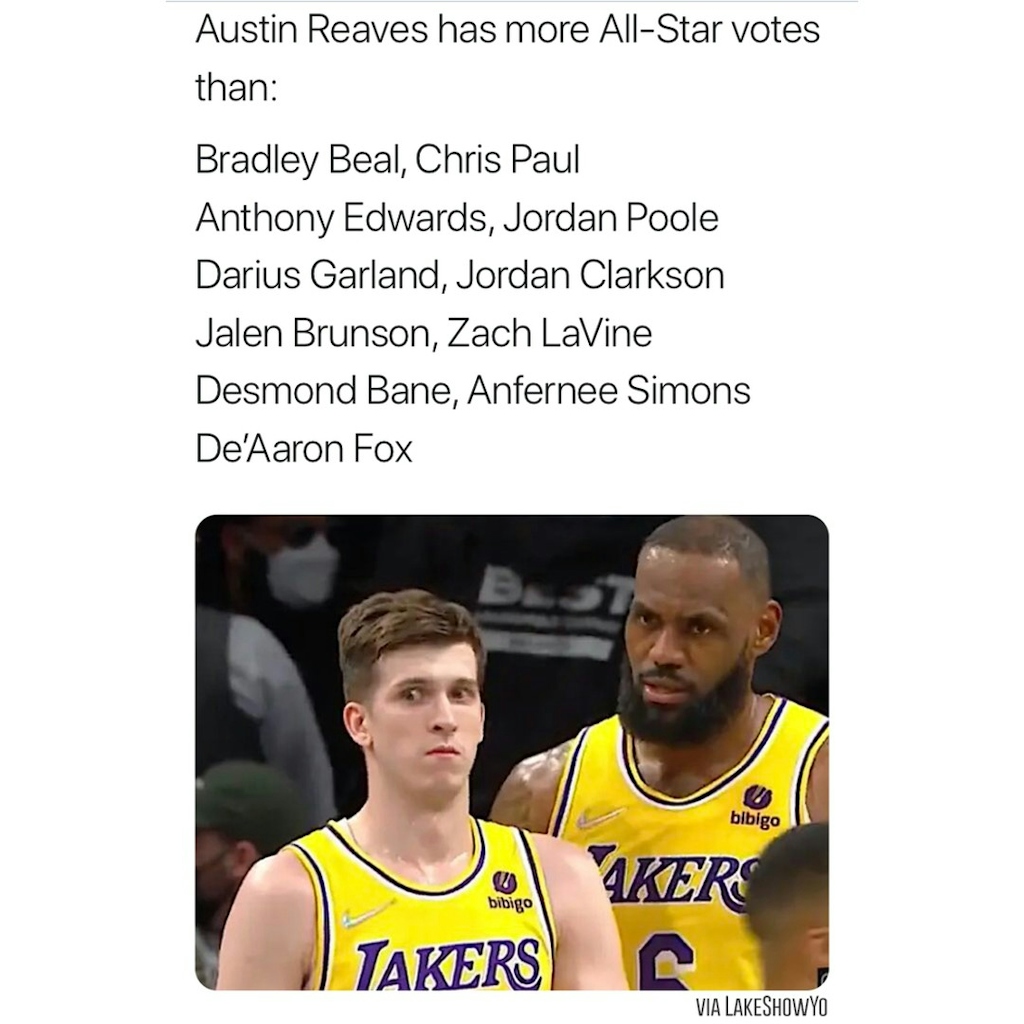 Someone needs to ban @lakeshowcp from voting

#AustinReaves #Lakers #LALakers #NBA