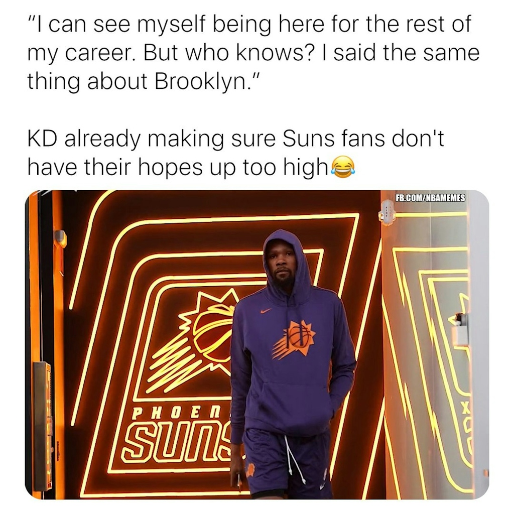 You never know when KD moves on to his next chapter 😂

#KevinDurant #KD #Suns #PhoneixSuns #NBA