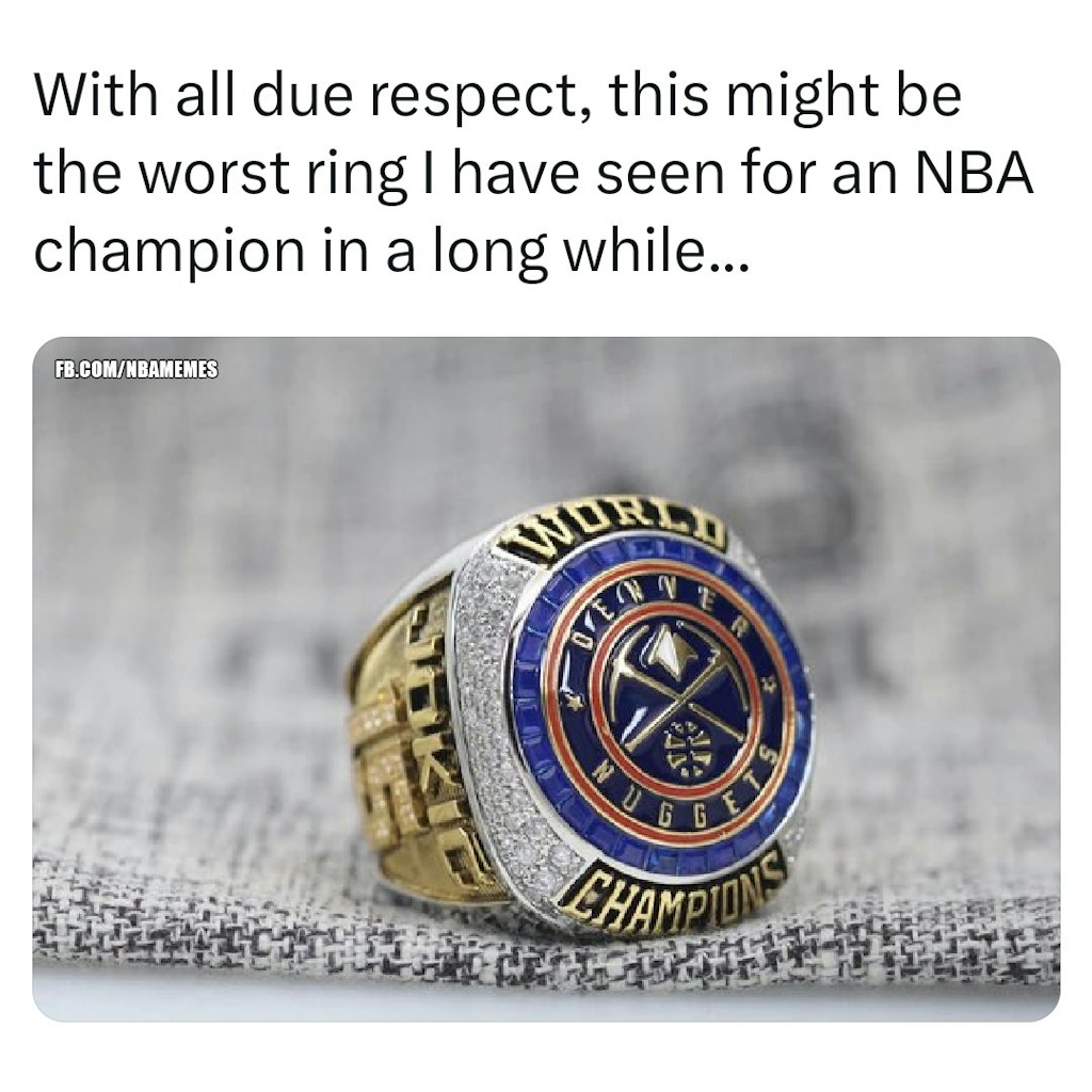 It's so plain compared to previous rings 😭

#NBA #DenverNuggets #Nuggets #nbamemes