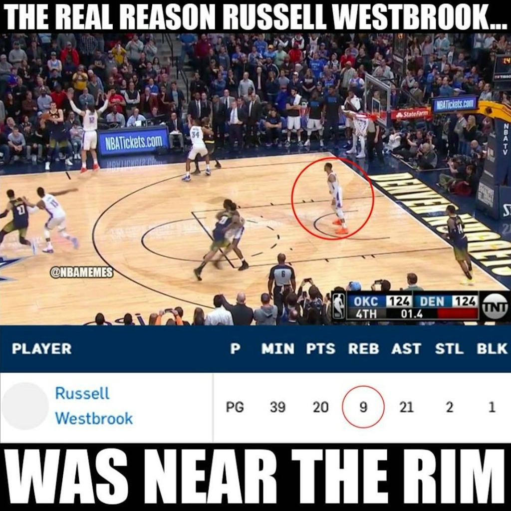 When you’re 1-rebound shy of a triple-double. #Westbrook #ThunderNation