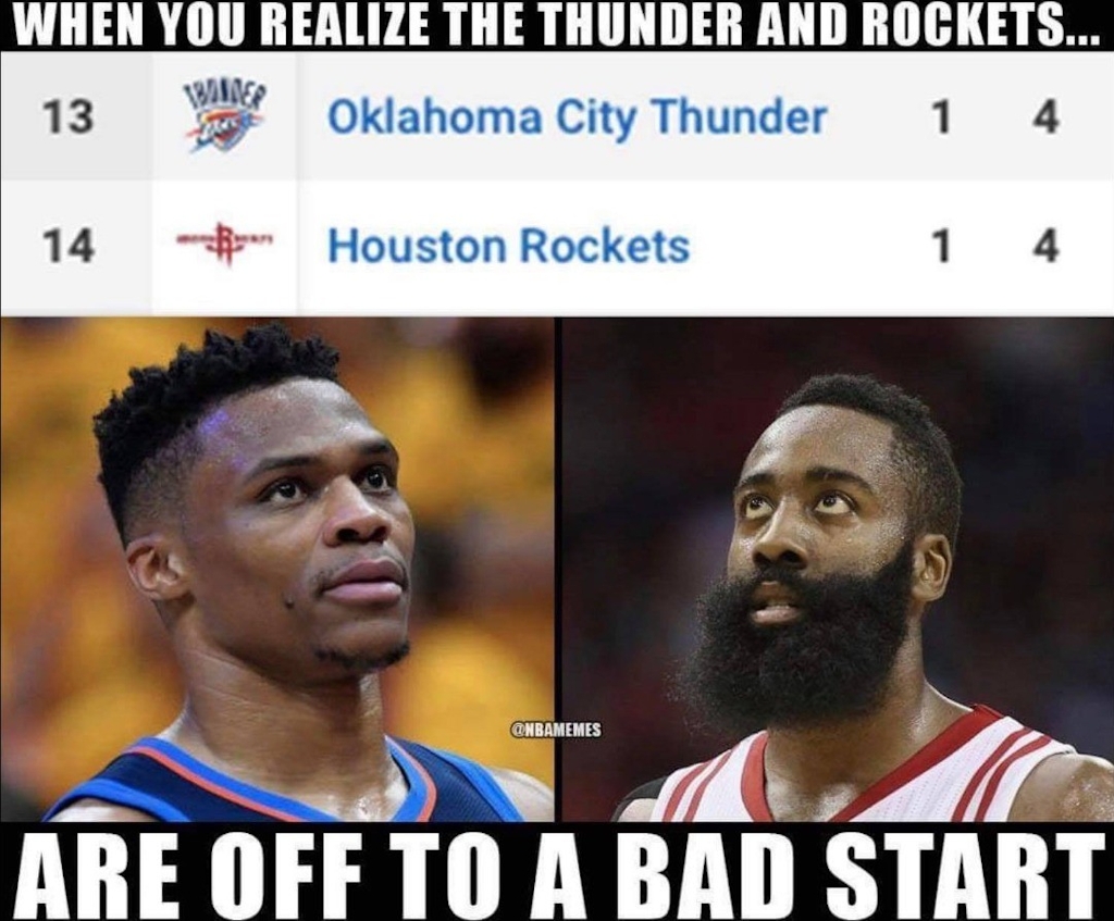 Both teams are 1-4. 😳

#Thunder Nation #Rockets Nation