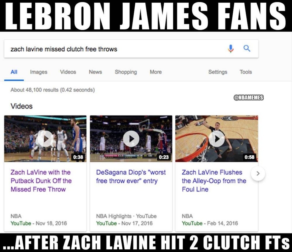LeBron James fans on Google after they saw Zach LaVine hit 2 clutch FTs

#Lakers #Spurs #Bulls #Hornets