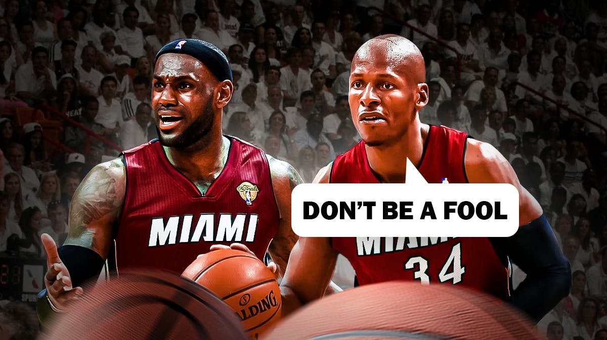 Ray Allen in a Heat jersey saying "Don't be a fool!" and then LeBron James in a Heat jersey