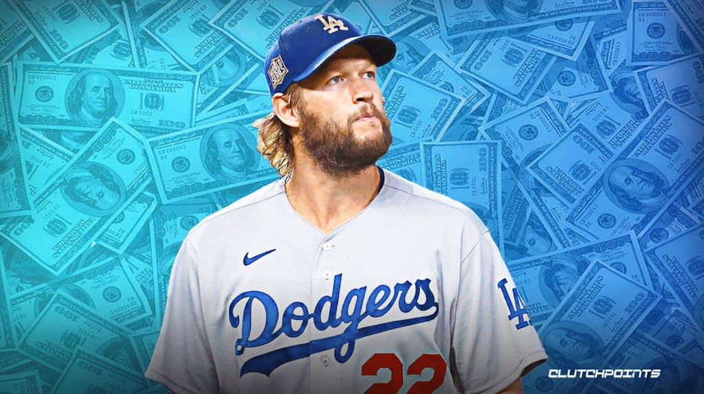 Clayton Kershaw surrounded by piles of cash.