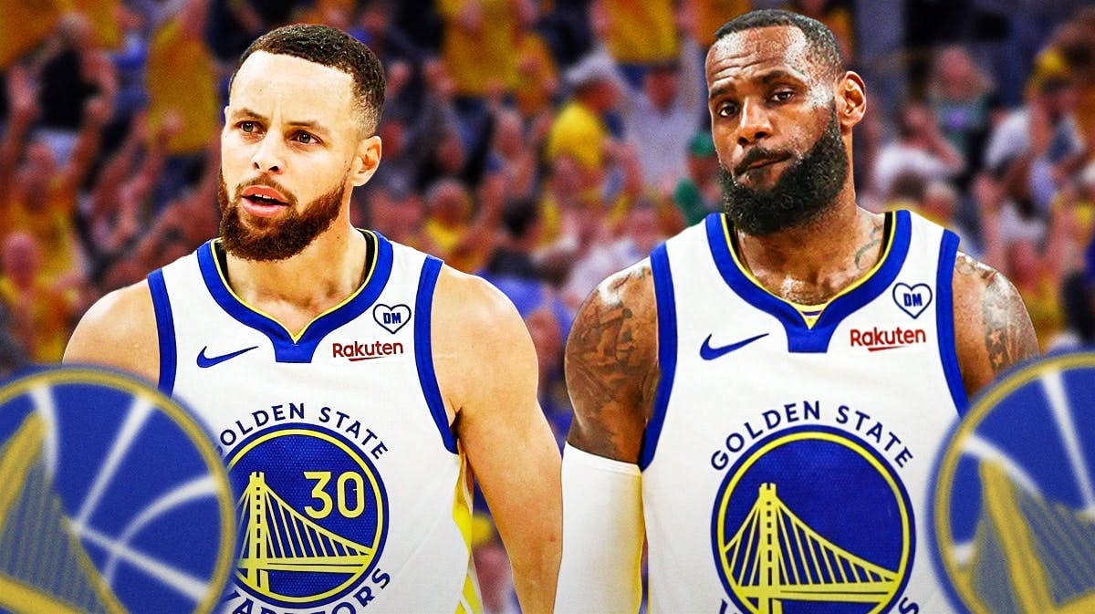 Stephen Curry, LeBron James in Warriors jerseys