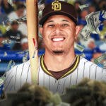 Manny Machado surrounded by piles of cash.