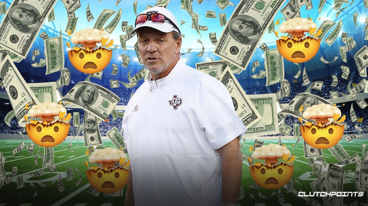 Jimbo Fisher surrounded by money and mind-blown emojis.
