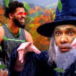 Tim Duncan as a wizard, Jarrett Allen and Karl-Anthony Towns looking on, Dungeons & Dragons