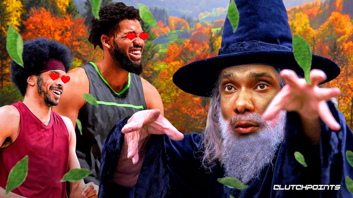 Tim Duncan as a wizard, Jarrett Allen and Karl-Anthony Towns looking on, Dungeons & Dragons
