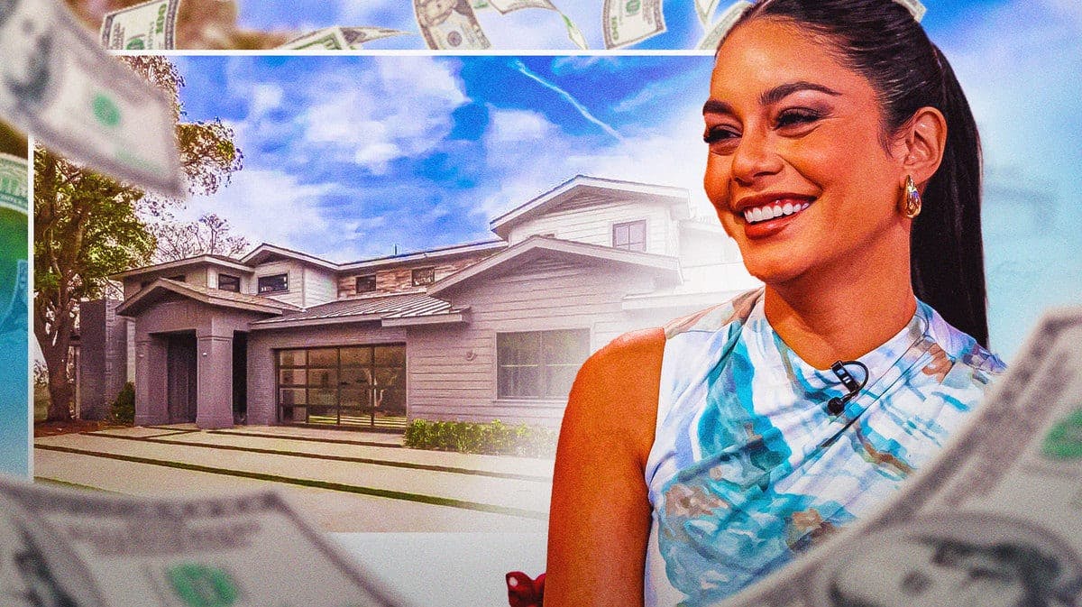 Vanessa Hudgens in front of her mansion in Los Angeles.