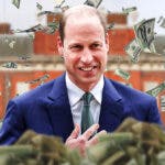 Prince William surrounded by piles of cash.