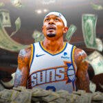 Bradley Beal surrounded by a pile of cash.