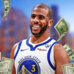 Chris Paul surrounded by piles of cash.