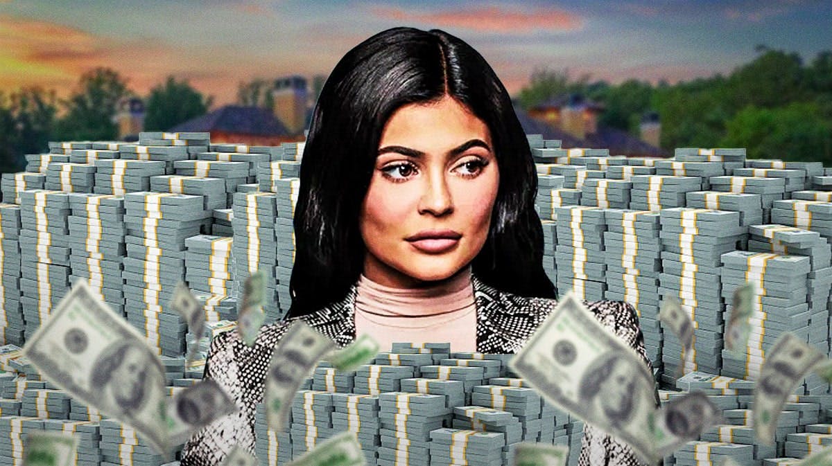 Kylie Jenner surrounded by piles of cash.