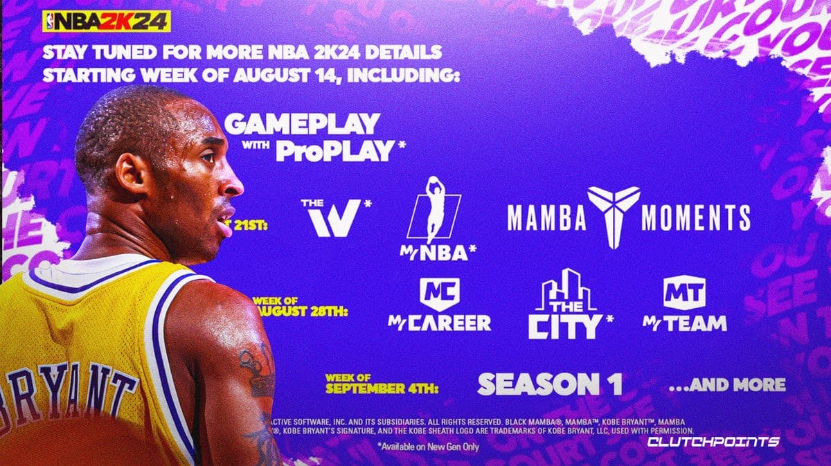 NBA 2K24 Releases Content Reveal Roadmap - Roadmap, MyCAREER, The W, MyNBA, MyTEAM, Season 1, The City, Gameplay, Mamba Moments, Kobe Bryant, PC