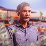 Tim Duncan surrounded by flying cash.