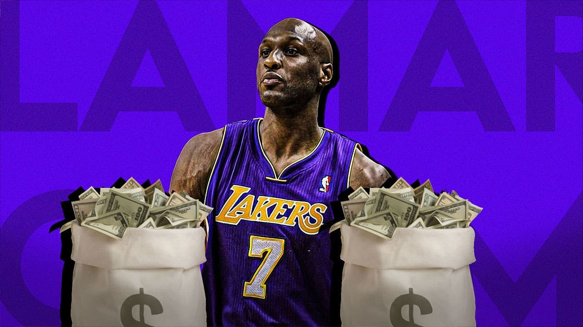 Lamar Odom surrounded by bags of cash.